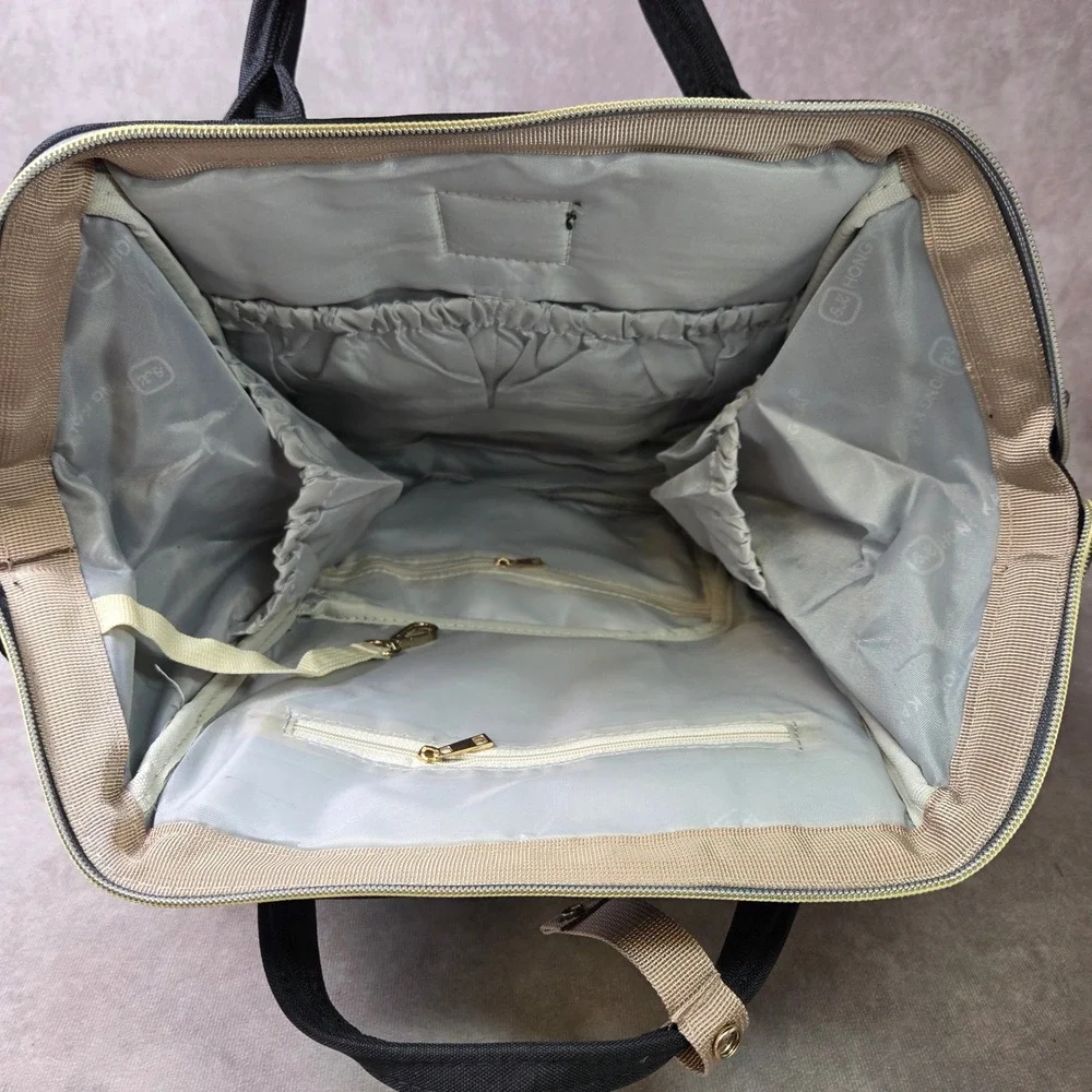 Taylor'd Baby Diaper Bag Backpack Black Tan Multi-Pocket Travel Bag
